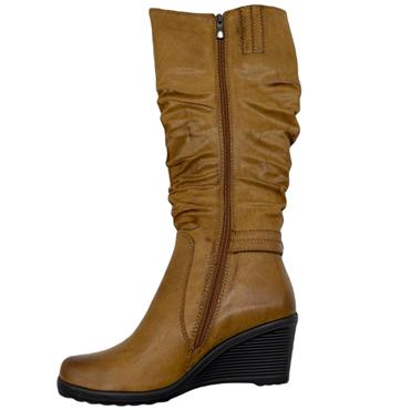 REDZ LDS WEDGE STRAP ZIP HIGH LEG BT - TAN